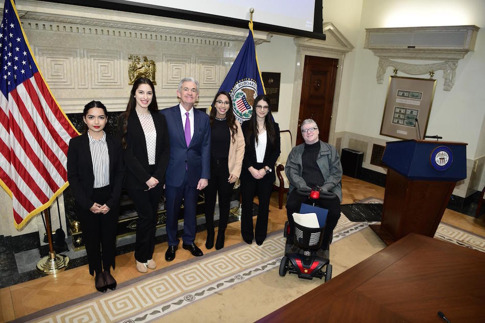 BMCC Fed Challenge team with Federal Reserve Chair Jerome Powell in Washington D.C.