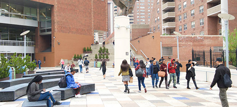 bmcc campus with students walking