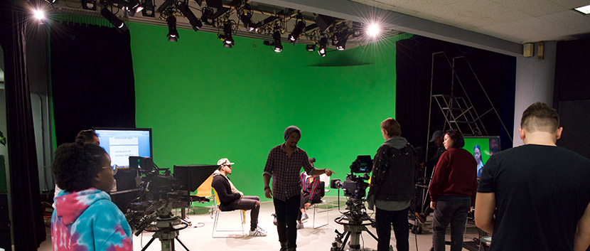 students in video production lab