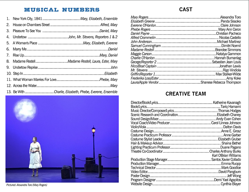 page from Mary Rogers program listing cast members