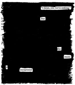 page of text where everything is blacked out except for a few words, which form a poem