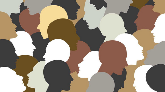 illustrations of people's profiles in different shades of black, brown, grey and white