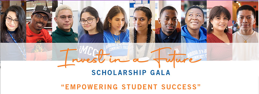 images of students of different nationalities and the words "Invest in a Future Scholarship Gala Empowering Student Success"