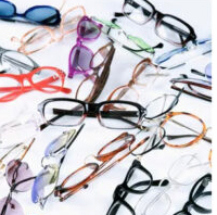 eyeglasses of various styles and colors