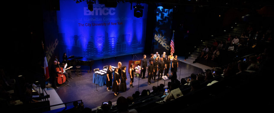 Honors Convocation: students on stage of Theatre II during ceremony