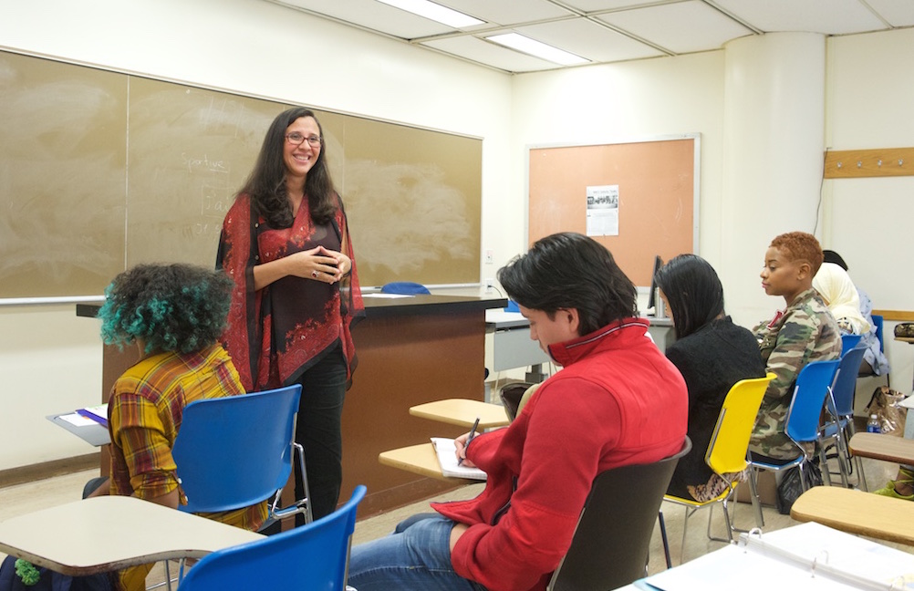French Professor Sophie Marinez with her students at BMCC