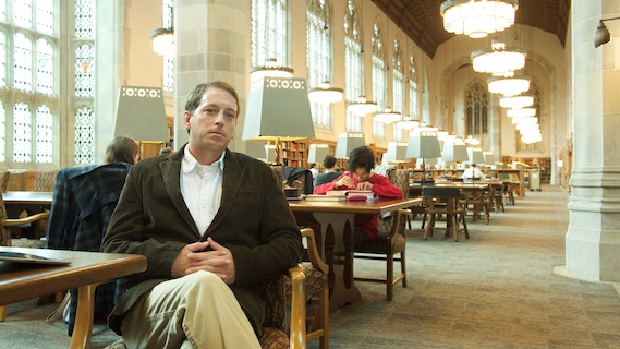 BMCC alumni Michael Hattem inside Yale's Sterling Memorial Library