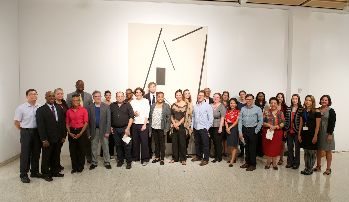 Recently tenured and promoted faculty at reception in Shirley Fiterman Art Center