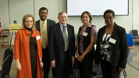 Prof. Manya Steinkoler, Dean Michael Gillespi, Edward B. Fiske, Prof. Margaret Barrow and Prof. Joyce Harte