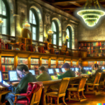 oil painting of New Public Library's main reading room