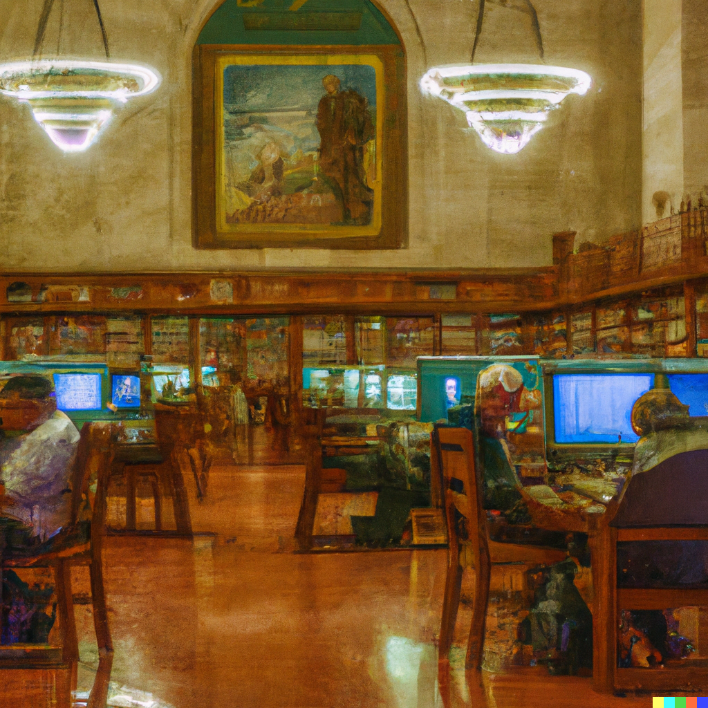 Oil painting of new york public library main reading room